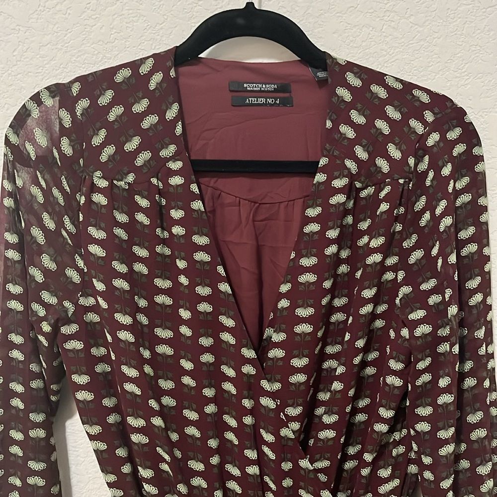 SCOTCH & SODA Atelier 4 Maroon Floral High-Low Wrap Dress, Size M - Picture 5 of 13